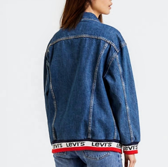 LEVI'S Logo Waistband Denim Jacket Sz S - Picture 2 of 7